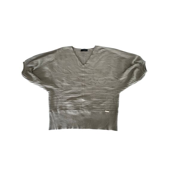 Tahari Green Ribbed Knit Sweater Short Puffy Dolman Sleeves Size Medium - Picture 4 of 9